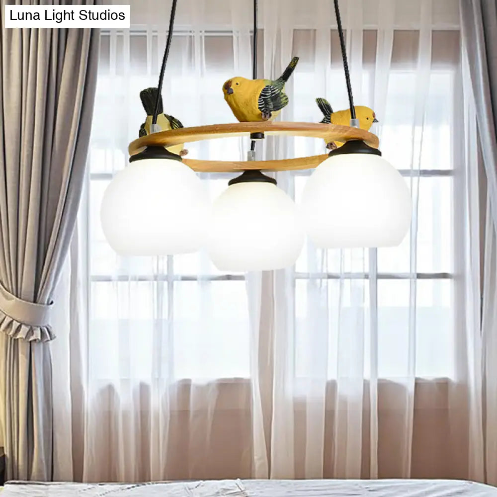 Yellow Bird Globe Chandelier: Modern Design Glass Shade For Living Room Lighting