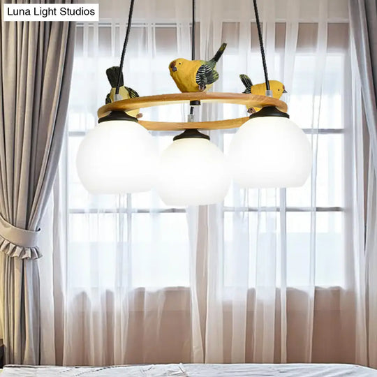 Yellow Bird Globe Chandelier: Modern Design Glass Shade For Living Room Lighting