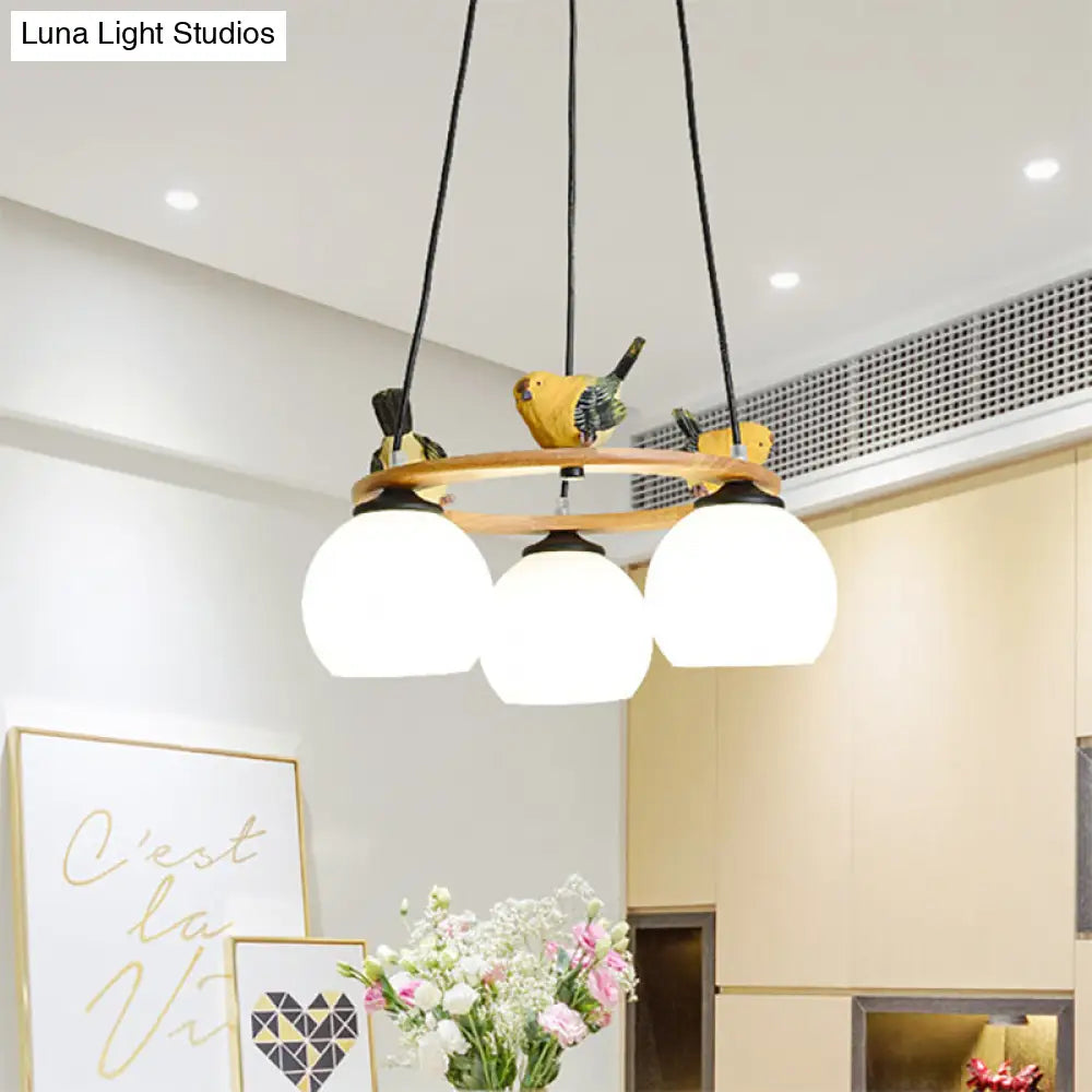 Yellow Bird Globe Chandelier: Modern Design Glass Shade For Living Room Lighting