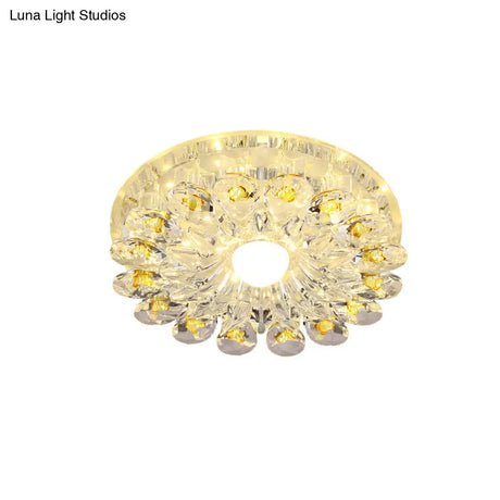 Yellow Blossom Crystal Flush-Mount Led Ceiling Lamp - Modernist Design For Hallways