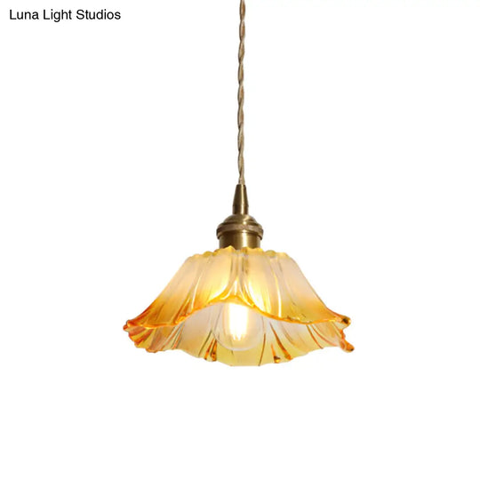 Yellow Glass Flower Ceiling Pendant Light - Industrial Style For Restaurants