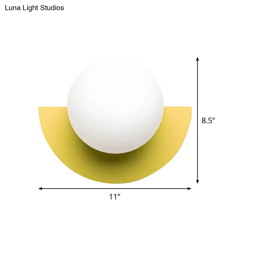Yellow Half Round Wall Lamp Macaron 1 Bulb Iron Sconce With Opal Glass Shade