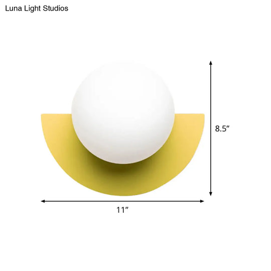 Yellow Half Round Wall Lamp Macaron 1 Bulb Iron Sconce With Opal Glass Shade