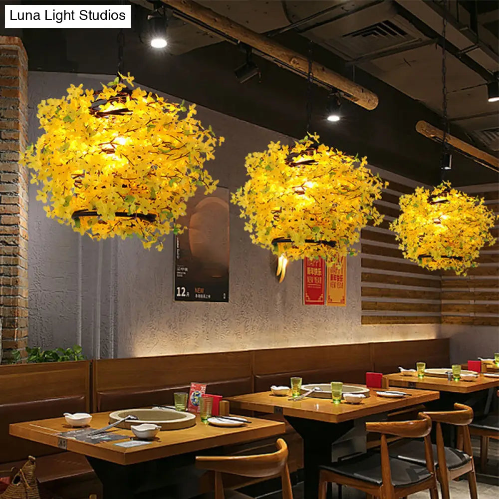 Yellow Industrial Blossom Pendant Light - Metal Led Suspension For Restaurants