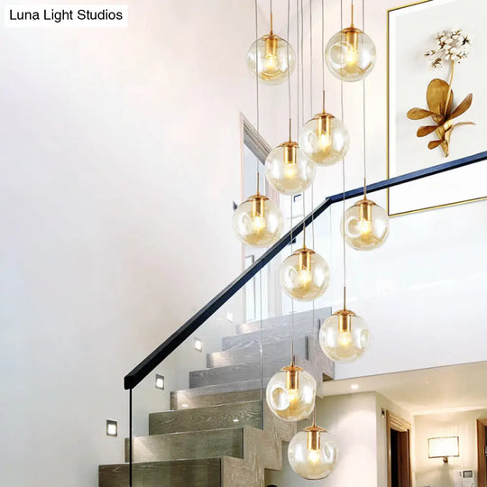 Cognac Glass Ball Multi-Light Pendant: Modern Hanging Lighting For Staircase 10 /