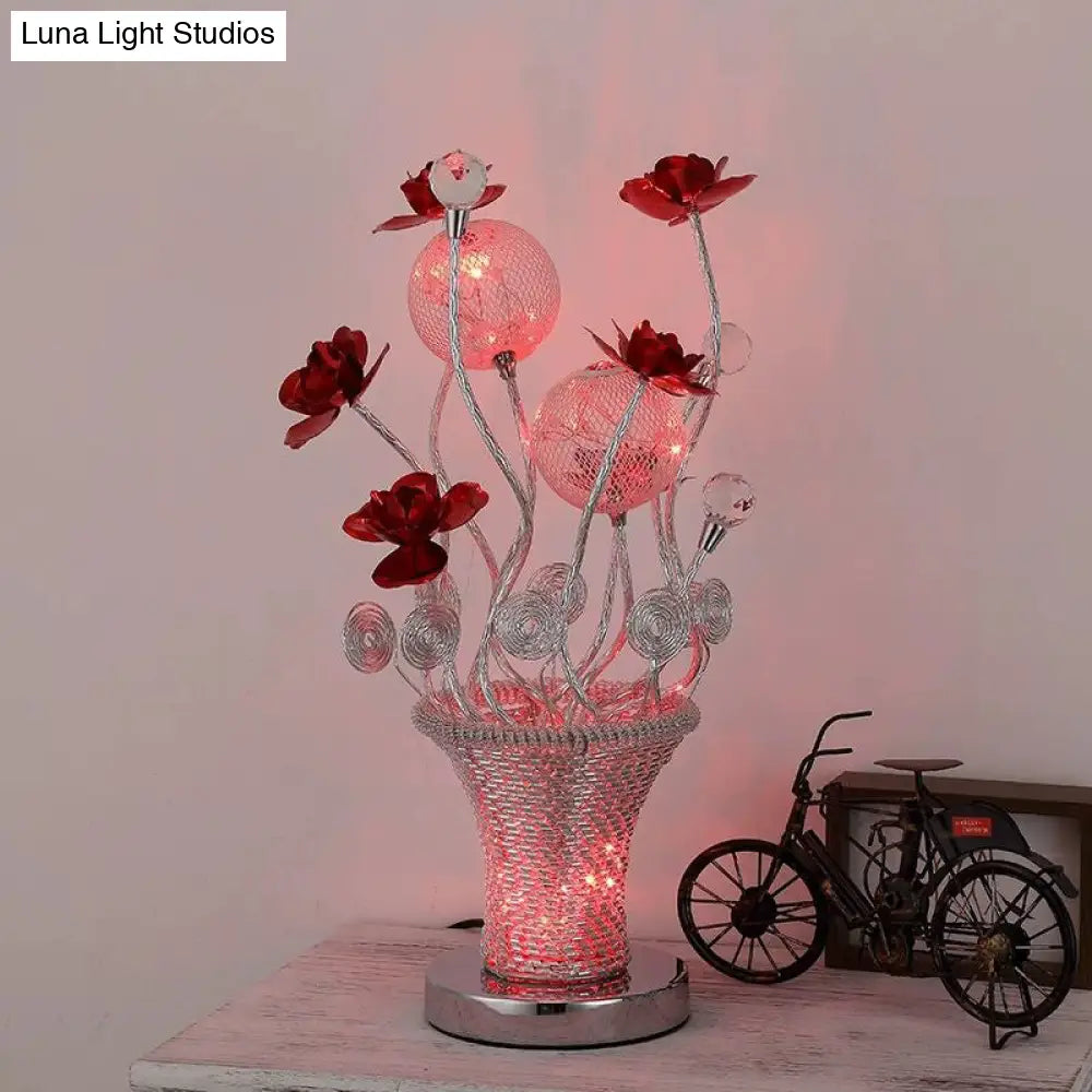 Zoey - Aluminum Basket-Like Desk Light Art Decor Bedside Led Vine Night Table Lamp With Blossom And