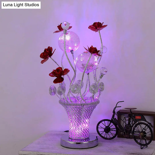 Aluminum Desk Lamp With Basket-Like Design Led Vine Night Light - Bedside Art Decor Silver