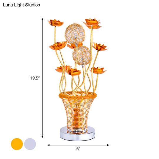 Zoey - Aluminum Basket-Like Desk Light Art Decor Bedside Led Vine Night Table Lamp With Blossom And